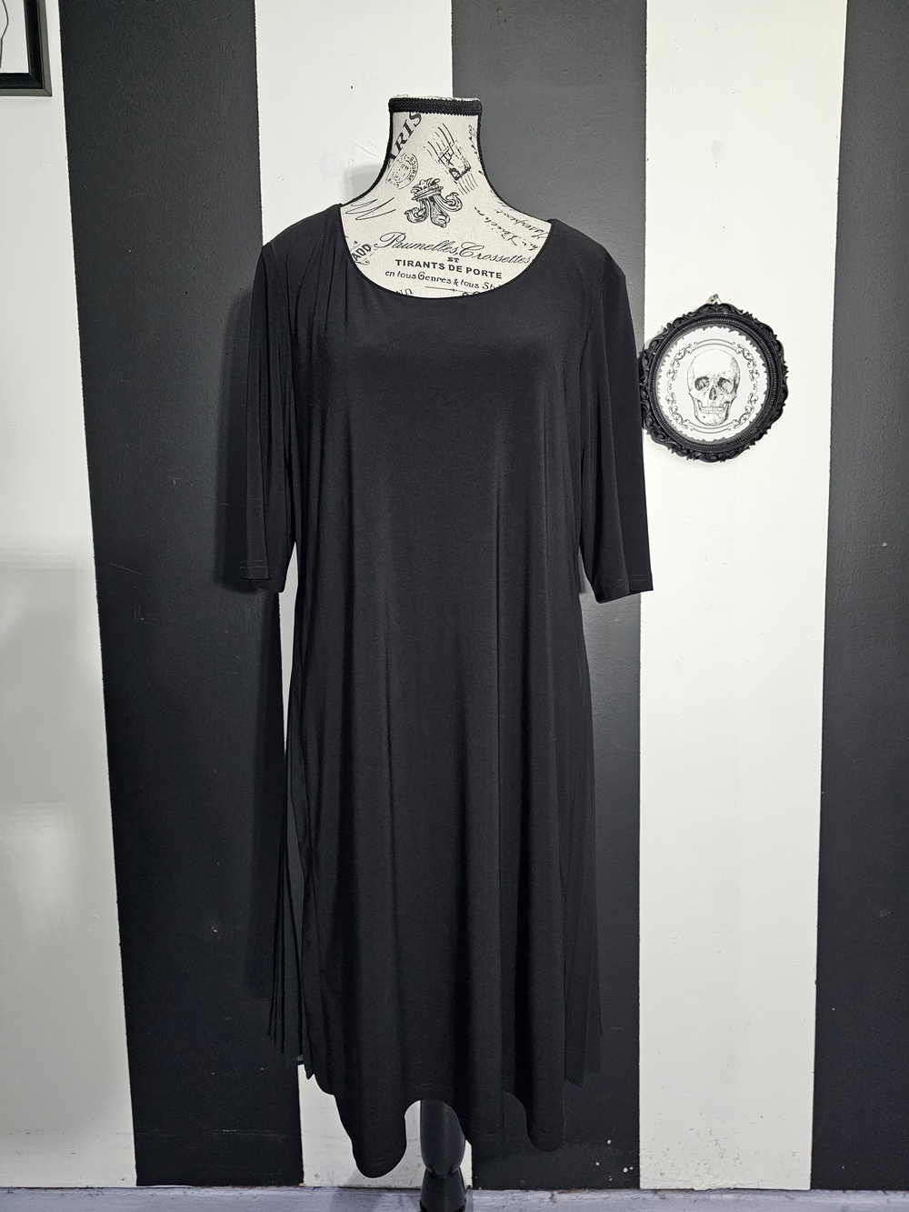Joseph Ribkoff Black Midi Swing Dress with Elbow Sleeves
